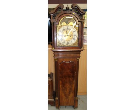 George III 8 day longcase clock by Scotson of Liverpool, the arched brass dial with lunar phase, silvered chapter ring and ca