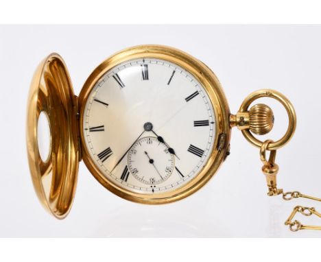 Gentlemen’s 18ct gold half hunter pocket watch by Vine &amp; Thompson, London, with button-wind three-quarter plate movement,