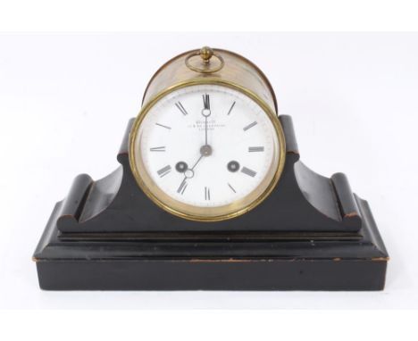 19th century drum cased desk clock, with 8 day movement, now fitted with a platform escapement, original outside countwheel, 