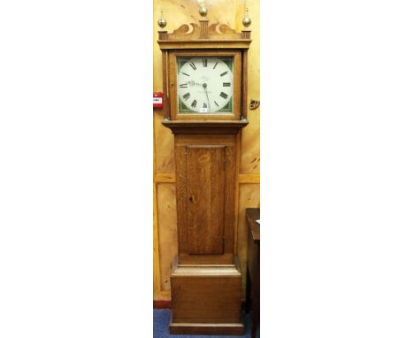 George III longcase clock with 30 hour chain driven movement, 12 inch square painted dial, with floral spandrels and white ch