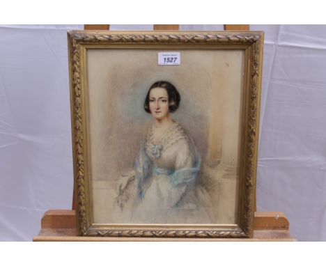 19th century English school watercolour by Isabella Hall, portrait of her sister Louisa, signed and inscribed, in glazed gilt