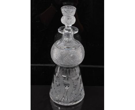 Fine quality Edinburgh crystal thistle decanter and stopper with engraved thistles and diamond cut decoration, etched mark 29