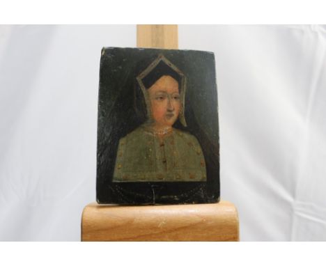 Antique miniature oil on oak panel - portrait of a noblewoman, unframed, 13cm x 10cm