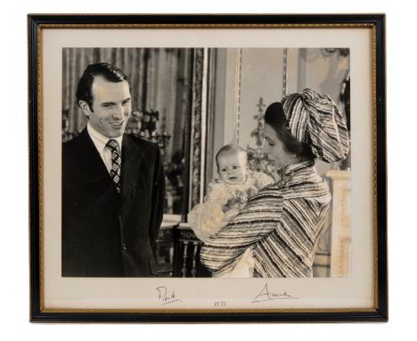 H.R.H. Princess Anne The Princess Royal and Captain Mark Phillips - signed 1977 portrait photograph of the couple with their 