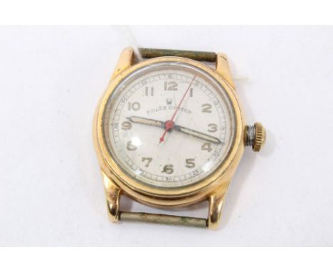 1940s Rolex Oyster wristwatch with circular dial, luminescent Arabic numerals and hands, red centre sweep seconds hand, minut