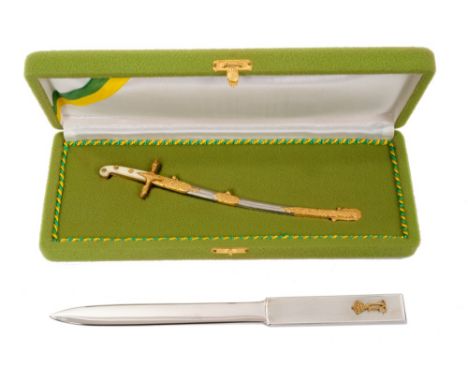 The Grand Duke of Luxembourg - presentation paper knife with engine turned handle mounted with gilt crowned cipher in origina