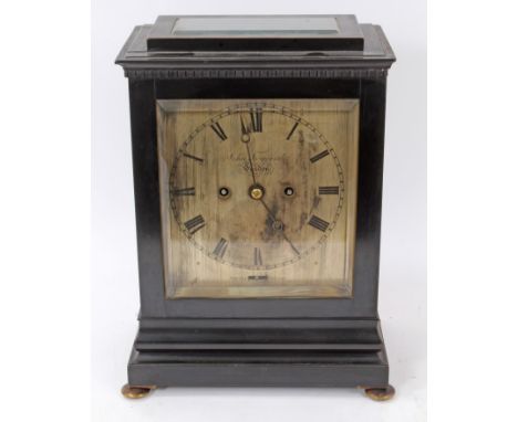 Victorian bracket clock, with 8 day twin fusee movement striking on a bell, and silvered dial,with Roman numerals and strike 