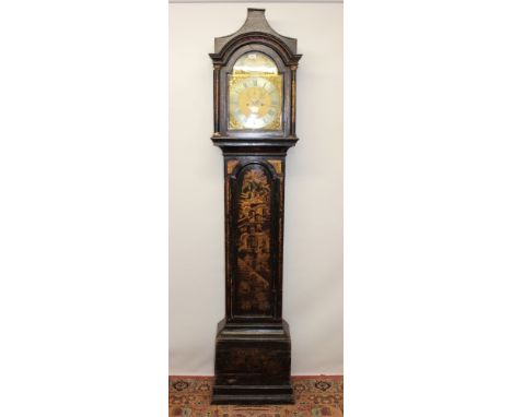 George III eight day longcase clock by Henry Long, London with arched brass dial with susidiary seconds and date aperture in 