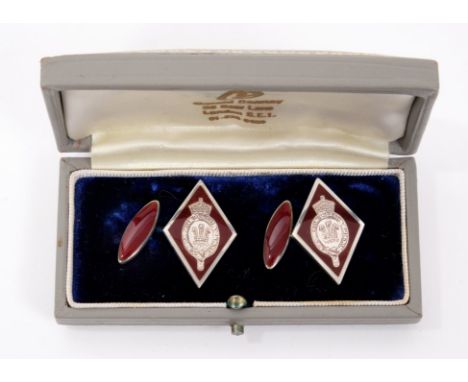 H.R.H. The Prince of Wales - pair silver and red enamel presentation cufflinks by Gerald Benney, given to Ernest Bennett, The