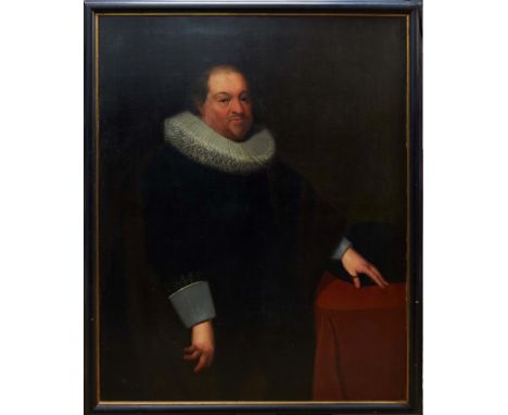 17th century oil on canvas - Portrait of a Gentleman wearing a ruff, in gilt and ebonised frame, 126cm x 101cm