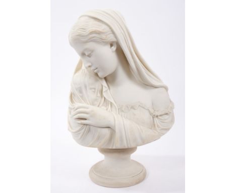 Victorian Copeland parian ware bust of 'The Mother' after R.Monti 1871 with impressed 'Ceramic and Crystal Palace Art Union' 