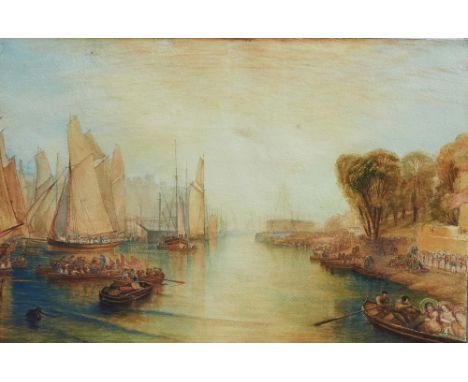 After Joseph Mallord William Turner, R.A., pencil and watercolour - East Cowes Castle, the seat of John Nash, Esq., the Regat