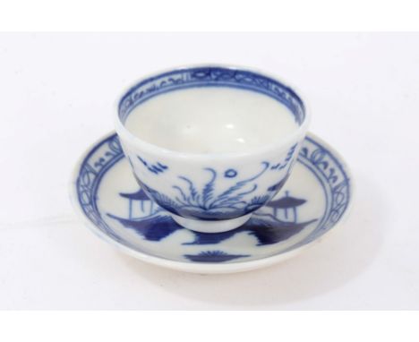 Late 18th century Caughley miniature (toy) blue and white tea bowl and saucer, painted with the Island pattern,