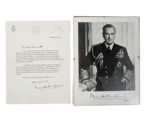 Admiral of The Fleet The Right Honourable Earl Mountbatten of Burma - signed black and white presentation portrait photograph