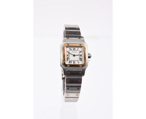 Lady’s Cartier Santos stainless steel and gold wristwatch, model 1567, serial number 16693015314, the square dial with black 