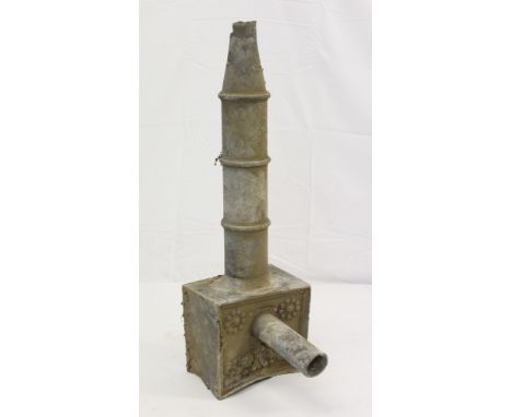 18th century lead hopper, typical form, floral ornament to the square reservoir, 87cm high
