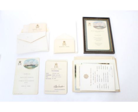 Collection of 1950s and 60s Royal menu cards and Balmoral Castle pipe music programme cards and other ephemera.