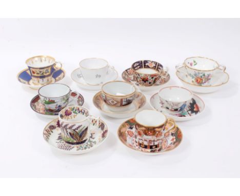 Nine late 18th/early 19th century English tea bowls/cups and saucers, to include examples by Worcester, Spode, New Hall and D