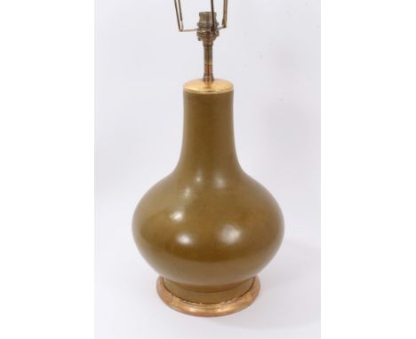 Chinese teadust glazed bottle vase, converted to lamp, probably 19th century, total height 56cm, vase measures 34cm height.