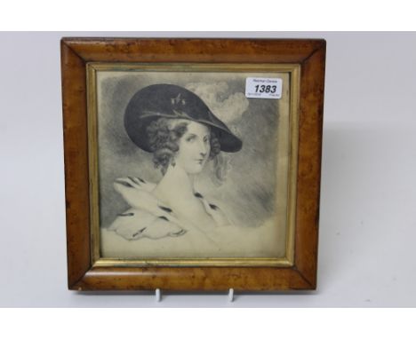 Regency pencil portrait of a young lady, signed and dated verso, M A Baker 1831, in a maple veneered frame, 22cm x 20.5cm