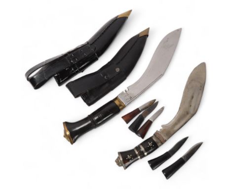 2 Gurkha kukri knives with leather scabbards 