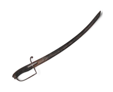 A Georgian military Cavalry sabre, carved wood grips with partly blued blade and Royal cipher, length 86cmGrips have age-rela