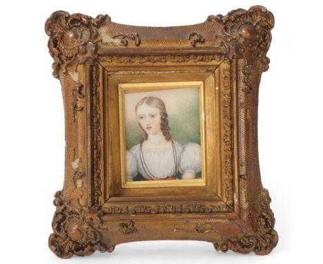 Helen Baillie, miniature portrait of Caroline Coddington aged 12 years 1828, watercolour on ivory, inscribed verso, gilt-gess