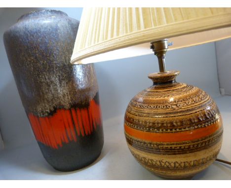 West German pottery table lamp and a Similar West German vase