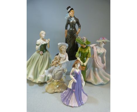 Collection of China figures to include Royal Worcester 'Keepsake', 2 x Coalport ladies and two Goebel Ladies - Equestrian 187
