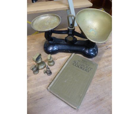 Mrs Beeton Cook book along with scales and weights