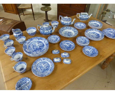 Large collection of Blue and White Italian Spode China - to include teapot and plates etc