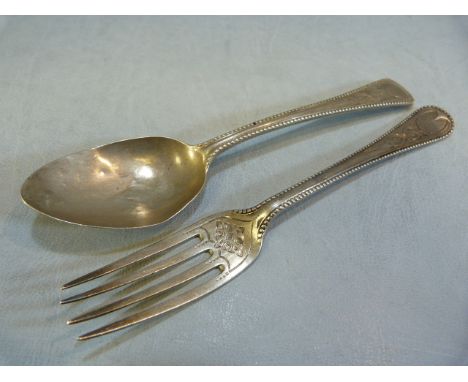 SILVER: H J Lias & Son (Henry John Lias & Henry John Lias) Silver spoon & fork, London 1869, heavily decorated 