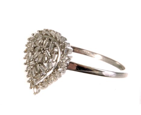 A 9ct white gold and 1/2ct diamond pear shaped ring, size P, approx. 2.5g
