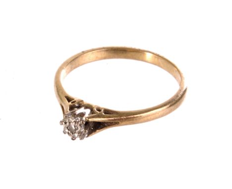 An 18ct gold illusion set solitaire ring, the small round cut stone set in white metal on an 18ct gold band, approx 2.8g, siz