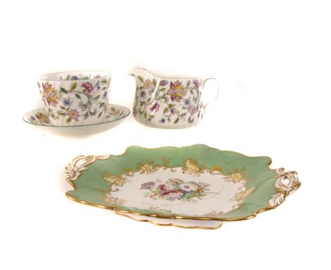 A hand painted dessert service, with different floral sprays to centre, decorated with green and gilt to rims, together with 