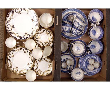 A six setting Royal Crown Derby tea set, marked 'Majesty' to base, together with a blue and white Spode set (2 boxes)