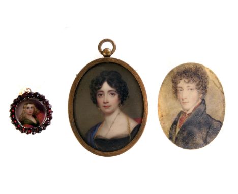 A group of four portrait miniatures, two of young ladies the others of young gentlemen, all in different mounts, one set with
