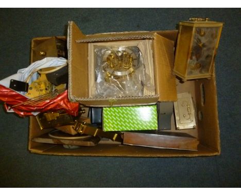 A collection of clocks, parts and movements, including a nice Kieninger skeleton style clock movement, carriage clocks and mo