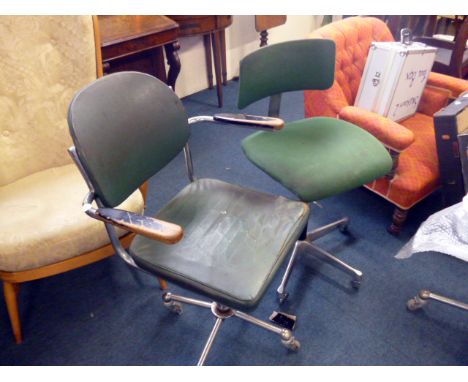 A pair of Art Deco chromed office chairs, both with four spoke bases, together another pair of vintage chromed office chairs,