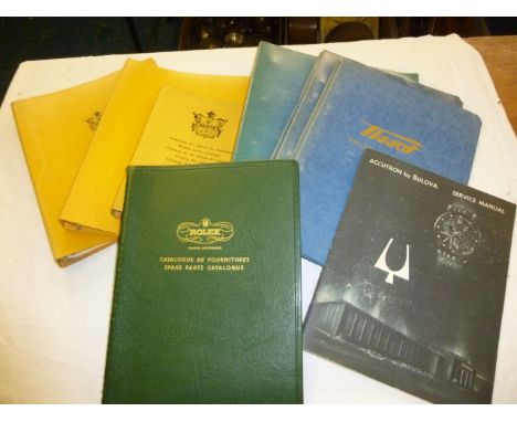 A collection of watch technical information manuals and parts lists, including Rolex, Zenith, Tissot, Bulova and more (parcel