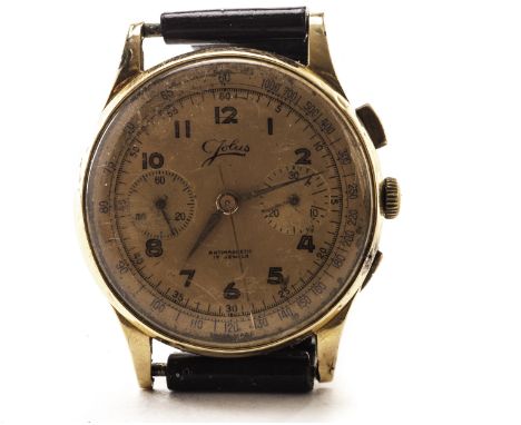 A vintage gold Jolus chronograph automatic gentleman's wristwatch, having gilt dial with subsidiary seconds dial and stopwatc
