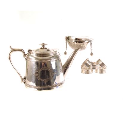 A set of six George V silver napkin rings, marked Birmingham 1928, together with 925 marked silver cigarette holder/ashtray, 