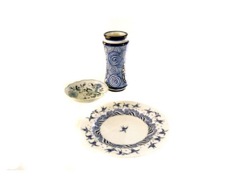A group of European ceramics and glass, to include a  Minton blue and white Japanese crane plate, a Meissen blue and white cu