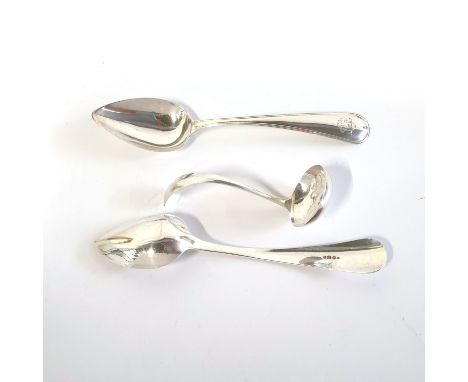 Reeded handles, each terminal engraved GSS; and A Dutch Silver Hanoverian Pattern Sauce Ladle, J. M. van Kempen en Zoon, Voor