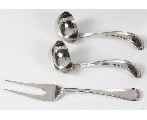 Each terminal engraved GSS, 163g all in; and A Dutch Silver Hanoverian and Thread Pattern Carving Fork, maker's mark rubbed, 