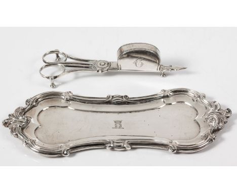 Scissor action, 16cm long, 95g; and A Victorian Silver Snuffer Tray, John Samuel Hunt for Storr and Mortimer, London, 1838, r