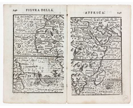 Giovanni Magini & Girolamo (Hieronymus) Porro[Florence: Francesco Tosi, (1592) 1595]Woodblock, two leaf map, tanning and ligh