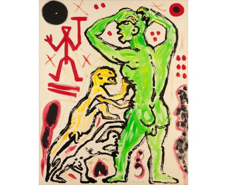 A.R. Penck(German 1939-2017)DER IEZTE NVA-PILOTsigned and editioned 3acrylic over silkscreen on canvasProvenanceGalerie Frank