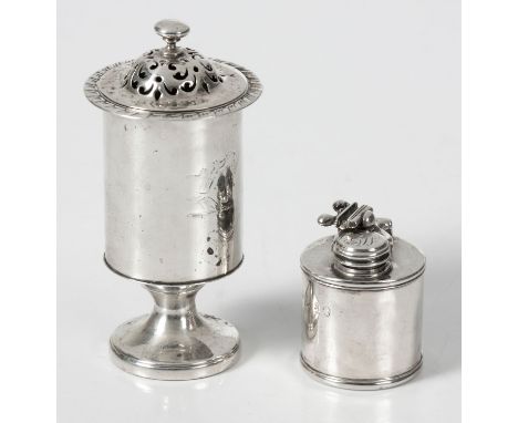 Urn-shaped, gadrooned rim, loaded, 9cm high ; and A George III Silver Travelling Inkwell, Possibly Thomas Wallis, London, 181