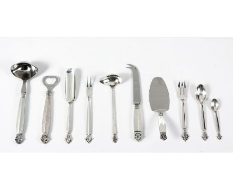 Comprising: seven teaspoons, twelve coffee spoons, seven cake forks, a sauce ladle, a table bell, a marrow scoop, a bottle op